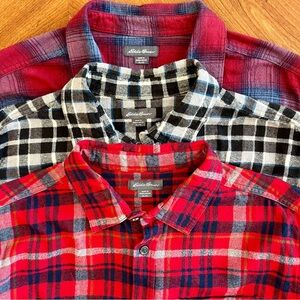Eddie Bauer Flannel Shirt Lot Of 3. Long Sleeve Button Down Plaid Men’s XL